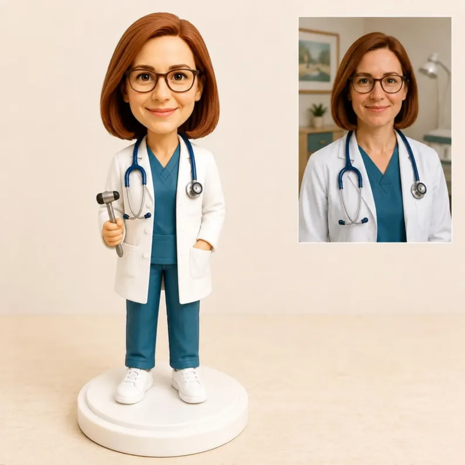 Custom Female Doctor Bobblehead from Photo, Personalized Handmade Medical Figurine, Unique Graduation Gift for Her