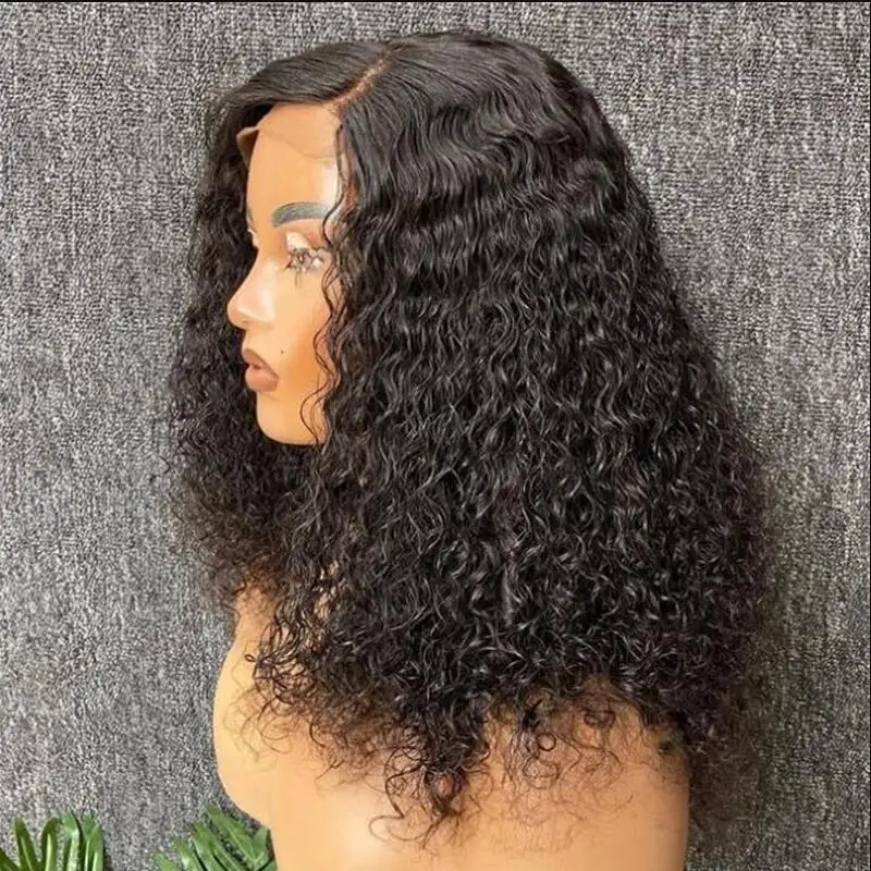 Perruque Lace Front Wig sans colle crépue bouclée noire naturelle pour femme, cheveux de bébé préplumés, densité 180%, 26 po de long, degré de chaleur, 03/3