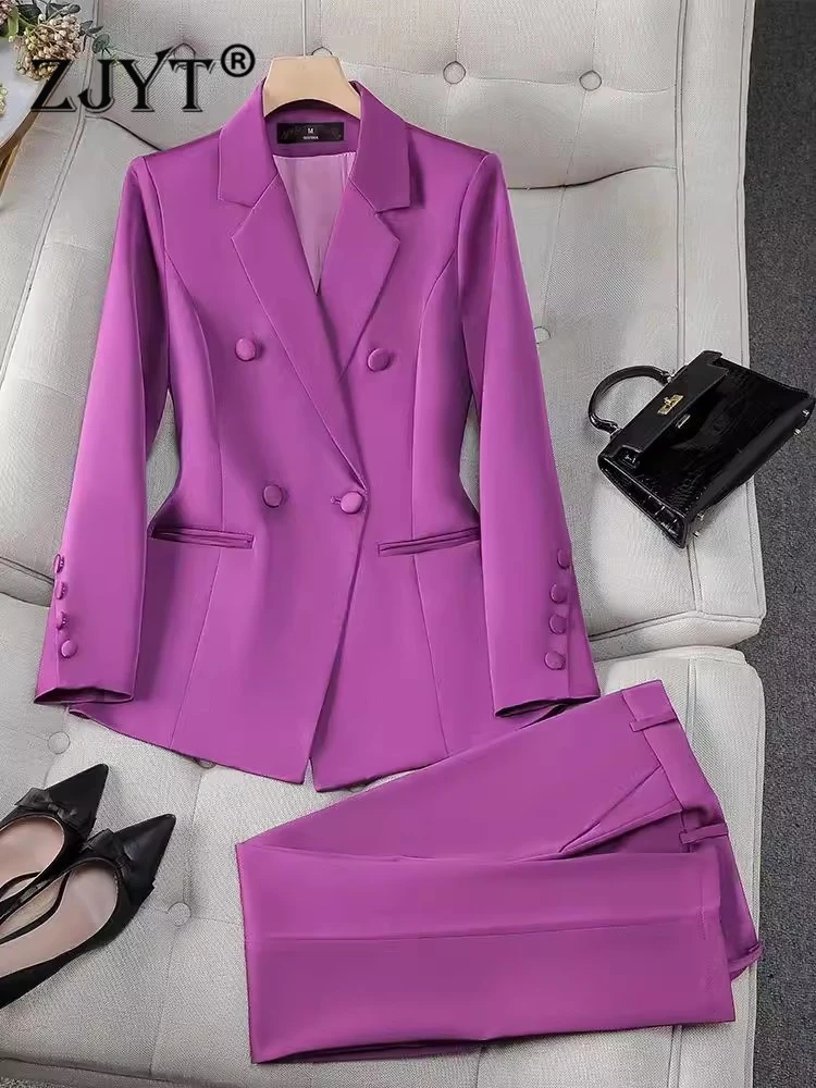 ZJYT Office Lady Formal Blazer Pants Suits 2 Piece Matching Set Conjuntos Para Mujeres Plus Size Jacket Trousers Sets Spring New