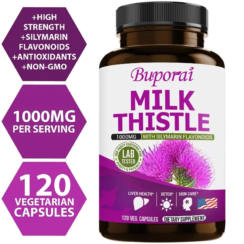 

Milk Thistle Capsules - Liver Detoxification and Purification Support, Promotes Digestion, Supports Metabolism, and Skin Health