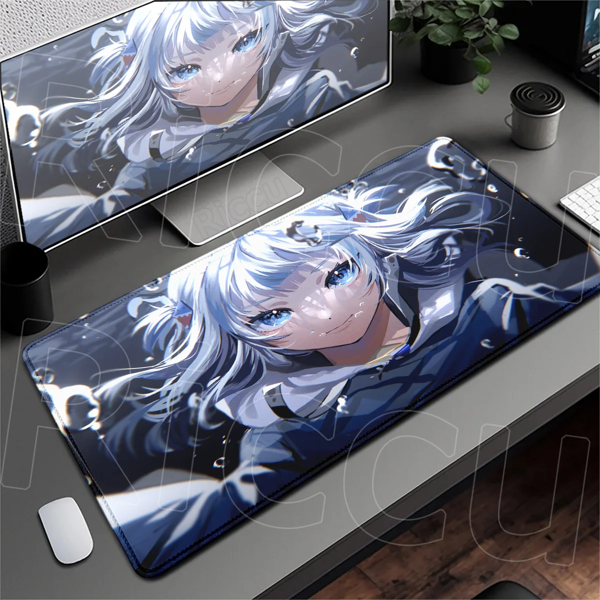 Office Game Carpet HD Printing Desk Accessories Shark Girl Gawr Gura Hololive Anime Mousepad Washable Table Mat Laptop Large Rug
