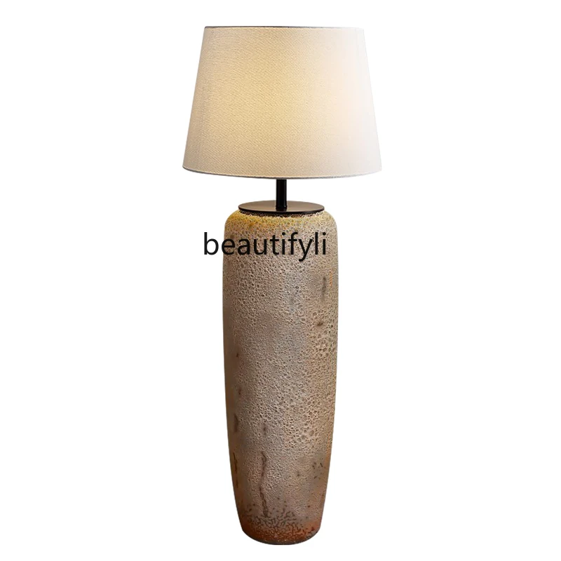 

Japanese-Style Floor Lamp Living Room Study Hotel Homestay Bedroom Bedside Decoration Pottery Pot Fabric Lamps