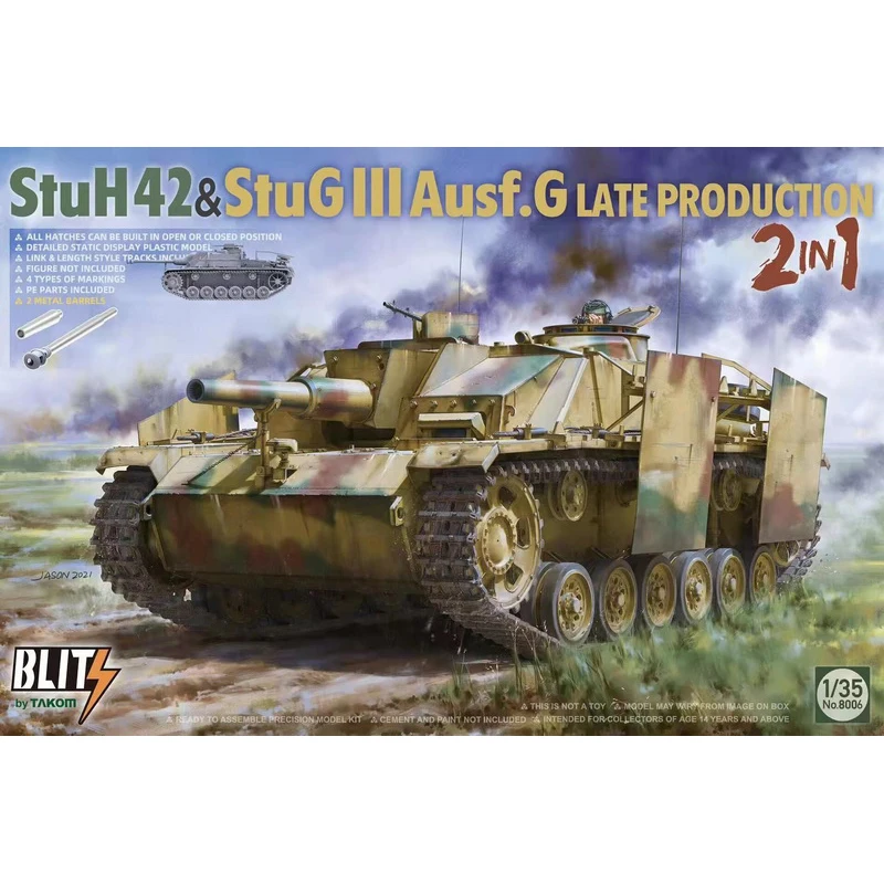 

Takom 8006 1/35 Germany StuH 42 & III Ausf.G Late Productio Model Military Hobby Toy Plastic Model Building Assembly Kit Gift