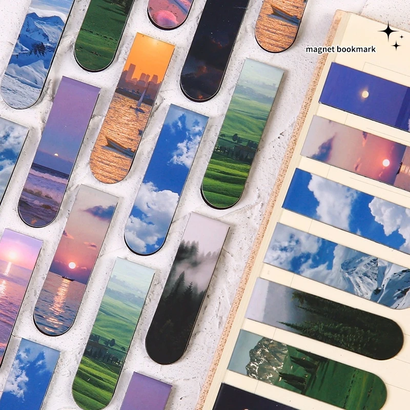 16pcs Clear Sky Magnetic Bookmarks for Books Beautiful Landscape Mini Page Clips Book Marker Unique Reading Gift A7854