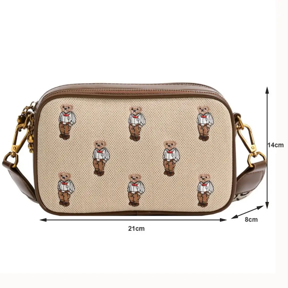 Cute Little Bear Embroidery Women Shoulder Bag PU Leather Square Crossbody Bag Zipper Large capacity Travel Phone Bag