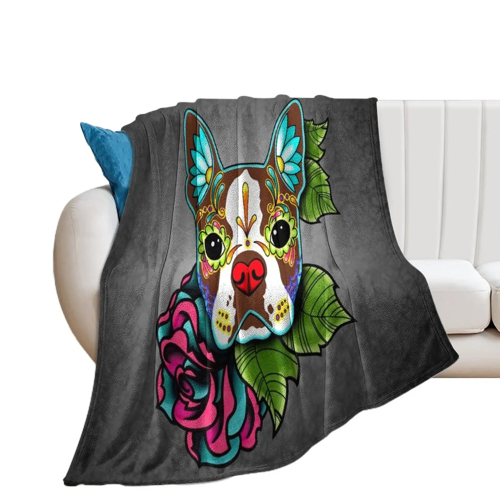 

Boston Terrier in Red - Day of the Dead Sugar Skull Dog Throw Blanket Bed Fashionable Blankets For Sofas Luxury Thicken Blankets