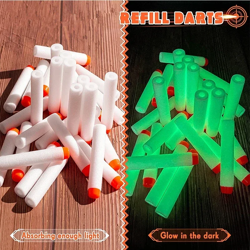 HOT100Pcs Refill Darts for Nerf N-Strike Elite Modulus Glow At Dark Bullets - White for Nesrf Gun