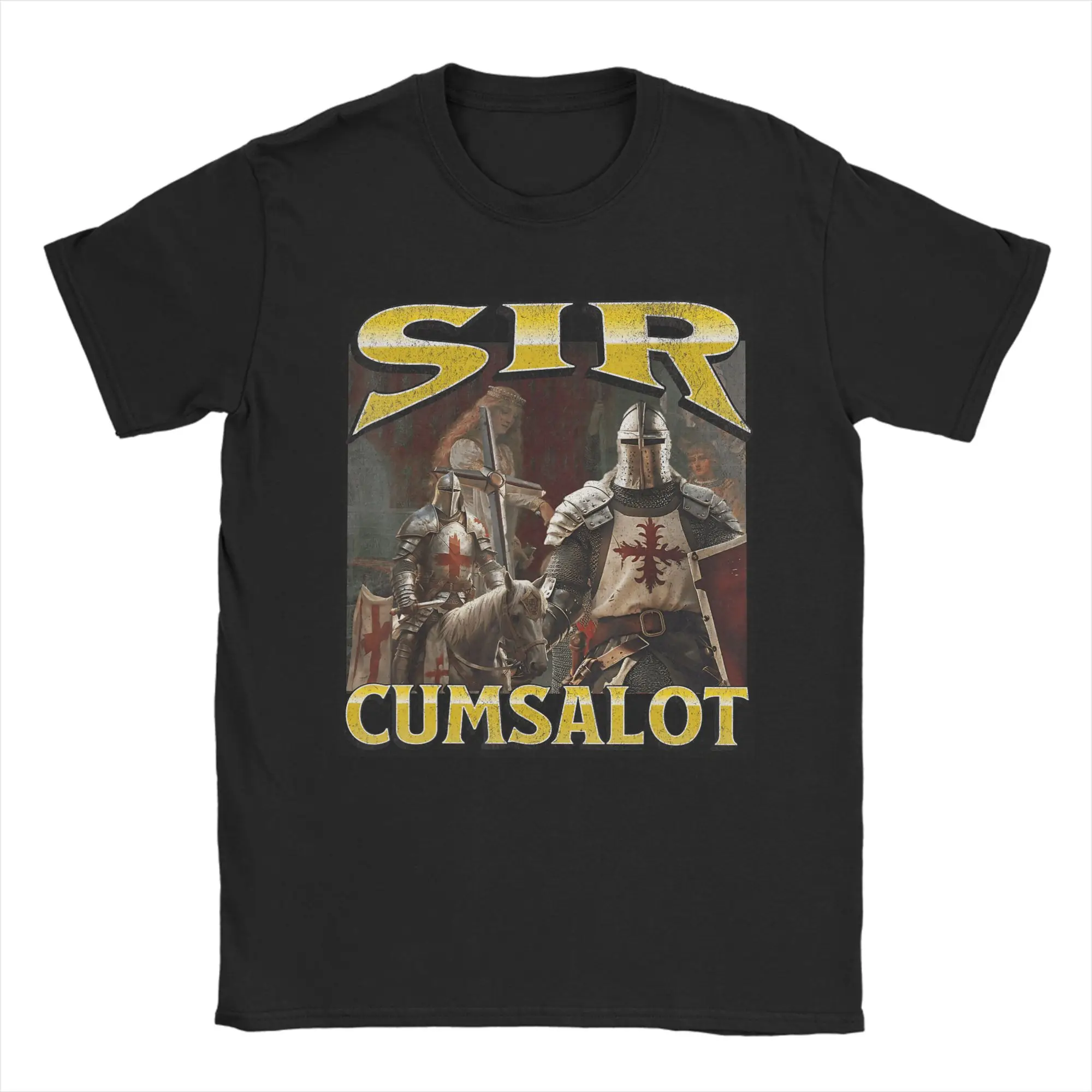 Sir Cumsalot Funny Offensive Knight Meme Graphic T-Shirt Vintage 100% Cotton T-Shirts Summer O Neck Tee Shirt Big Size Tops
