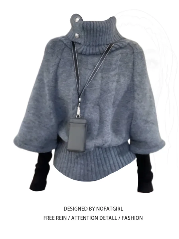 

plus Size Lazy Sle High Collar Sweater Women's Autumn Winter ey Loose Slimming Versatile Knitted Top Overhead irt