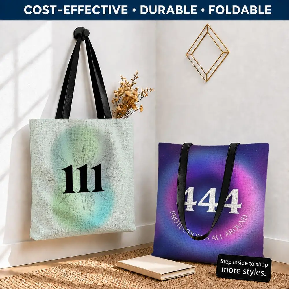 Angel numbers aura gradient poster Storage Bags Polyester Canvas Tote Lightweight Foldable Reusable Shopping Bag Shoulder Straps