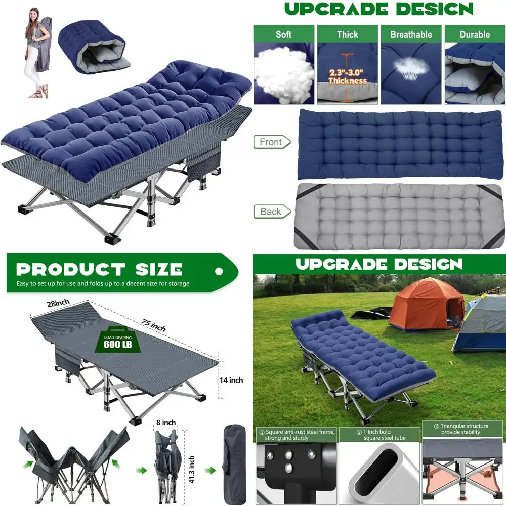 

Portable Heavy-Duty Outdoor Camping Cot with Mattress, Adult-Sized, Durable 1200d Oxford Cloth Bed, Includes Carry Bag