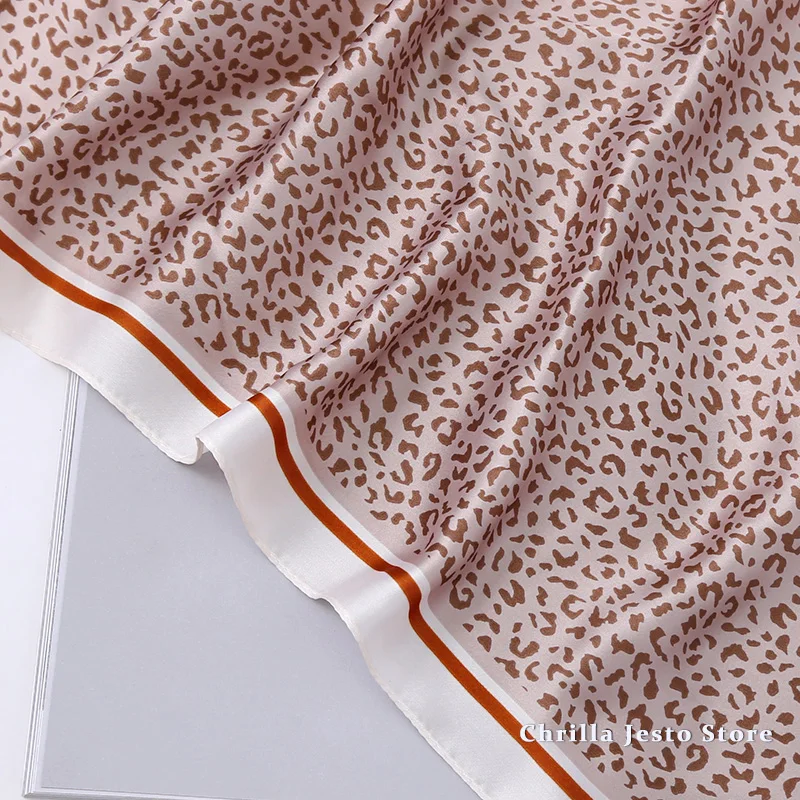 Spring Autumn Ladies Business Wear Decoration Leopard Printed Square Handkerchief Soft 70x70 Small Imitated Silk Scarf