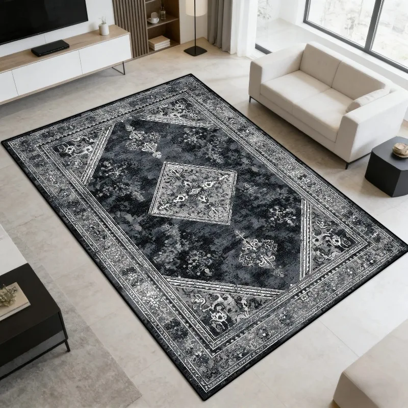 Alfombras persas negras Retro para sala de estar en vivo, decoración del hogar de lujo, alfombras de área grande para dormitorio, alfombrillas antideslizantes de fácil limpieza para cabecera