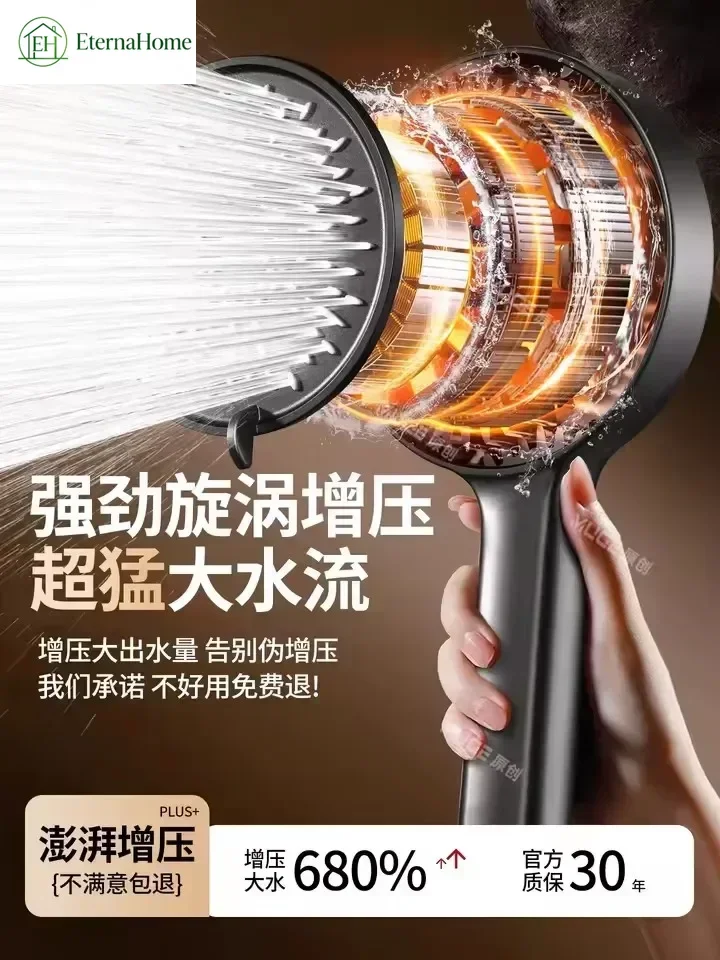 1PC 15CM Large Panel Waterfall Shower Head, 6 Spray Modes Multi-Function High Pressure Pressure Boosting SPA