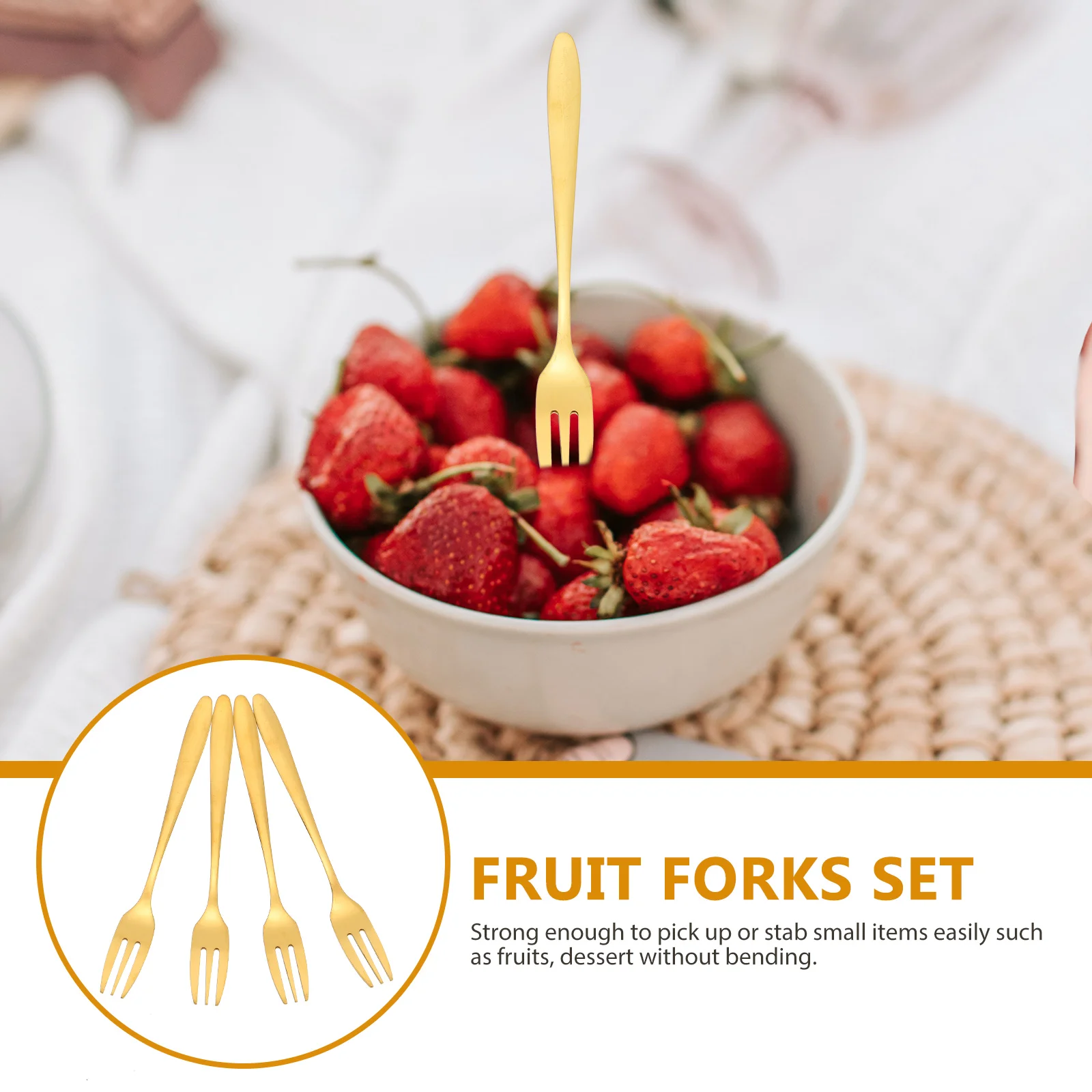 

4Pcs Fruit Forks Stainless Steel Three Teeth Forks Perfect for Parties Cakes Desserts Meatballs Salad Snacks Metal Tableware