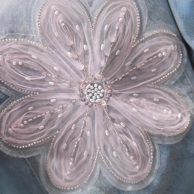 موضة جديدة طفلة الدنيم سترة مع زهرة زين جودة عالية الاطفال الطفل السببية الجينز معطف وتتسابق طفل الملابس العصرية #3