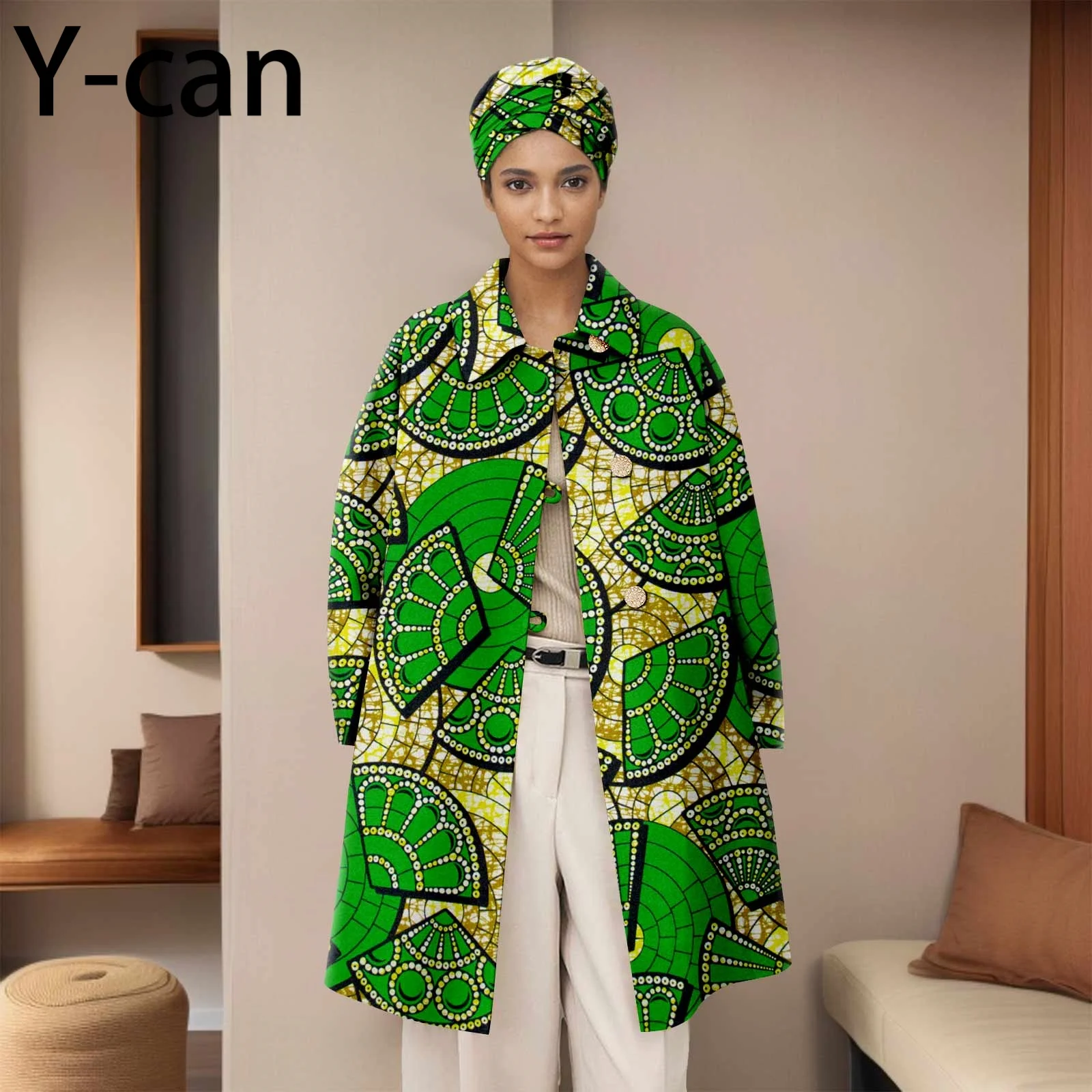 

New African Women Causal Coat Dashiki Ankara Print Single-Breasted Women Jacket with Hat Traditional African Clothing 2424012