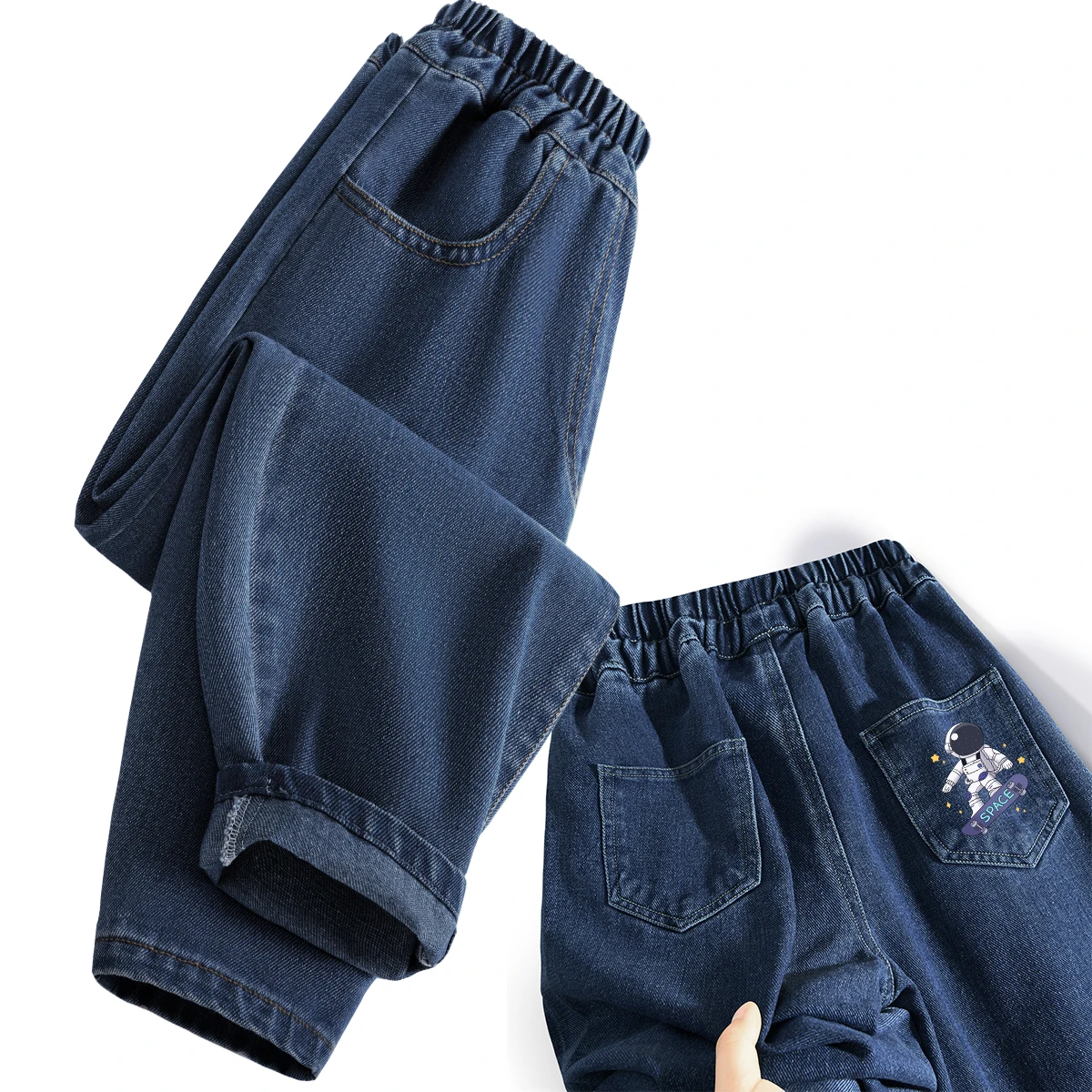 

2024 Autumn New Awl-shaped Casual Sports Trousers Astronaut Skateboard Children's Jeans Boys And Girls