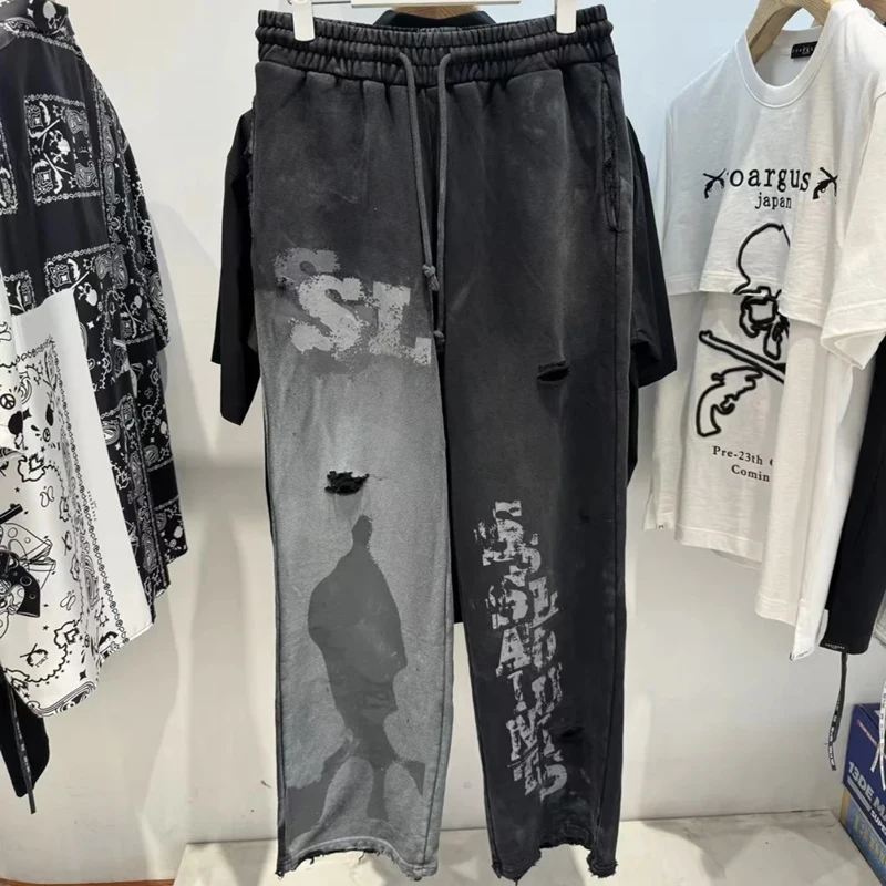 American High Street SAINT Sweatpants Do Old Letter Graffiti Print Men Streetwear Loose Trousers High Quality Saint Casual Pants