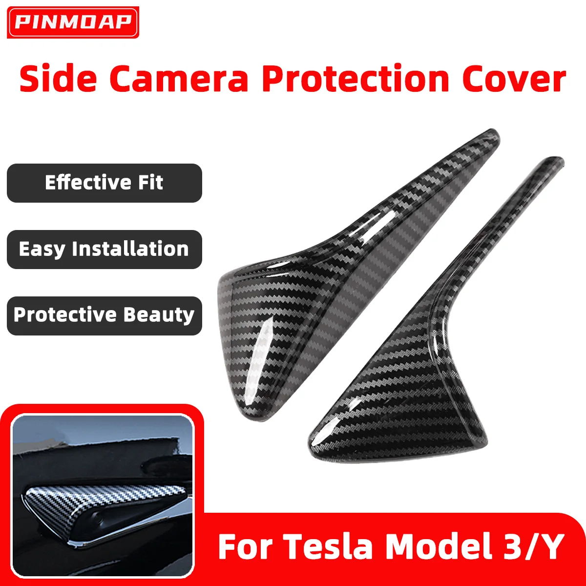 

PINMOAP Защитный чехол для боковой камеры автомобиля, подходит для Tesla Model 3/Y 2024-2025, декоративный чехол для боковой камеры из углеродного волокна