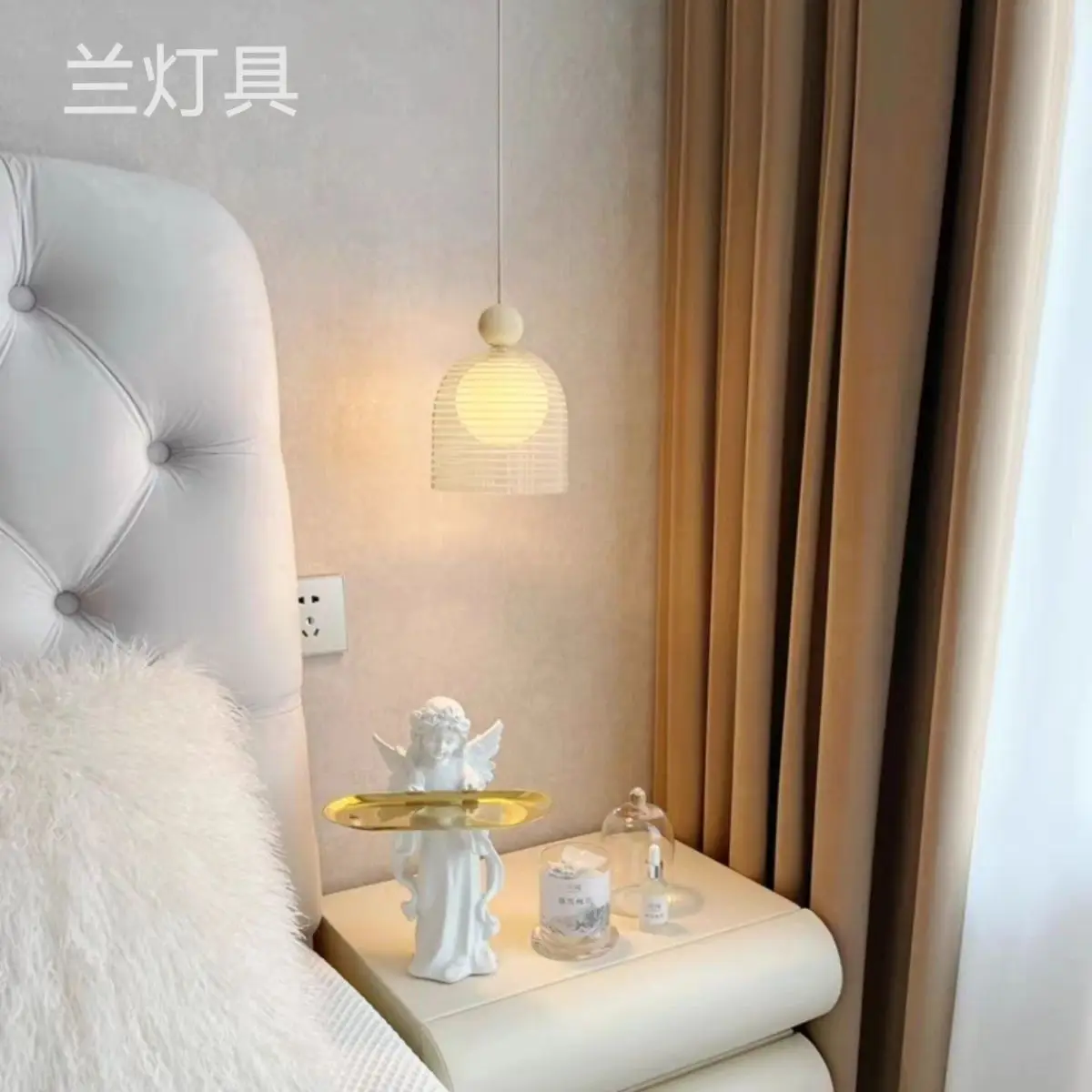 Simple and modern pendant light atmosphere anti blue light bedroom cream bedside dining room pendant light