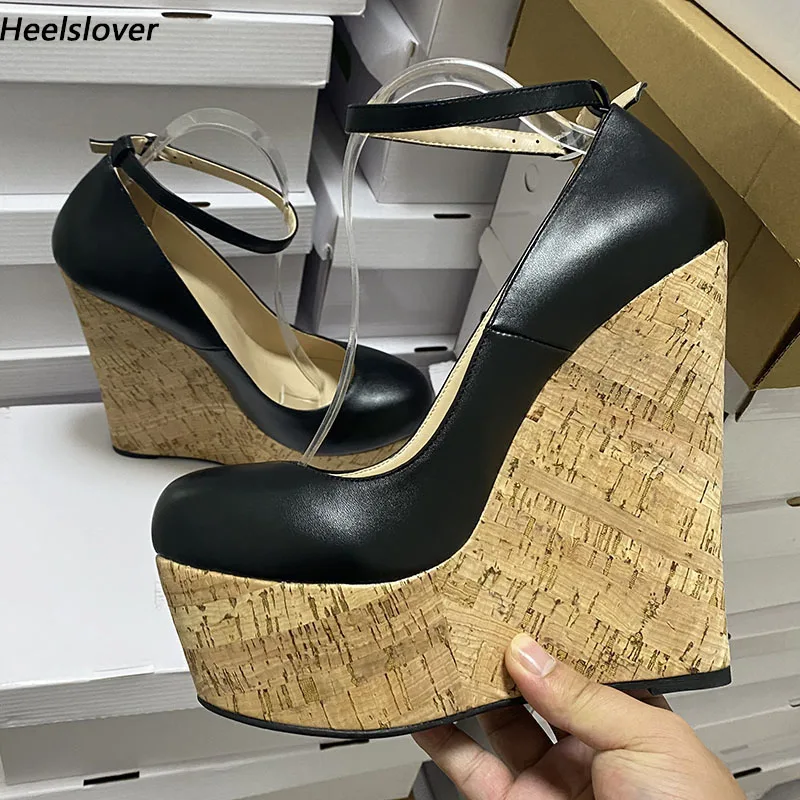 

Ahhlsion/женские туфли-лодочки на платформе с настоящими фотографиями, пикантные элегантные черные туфли на танкетке с круглым носком для косплея, размер США, большие размеры 4-14