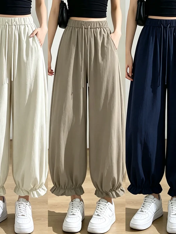 

Fashionable Casual High Waist Lantern Pants Thin Loose Women's Summer Polyester Fiber Resistant to Deformation Decorated