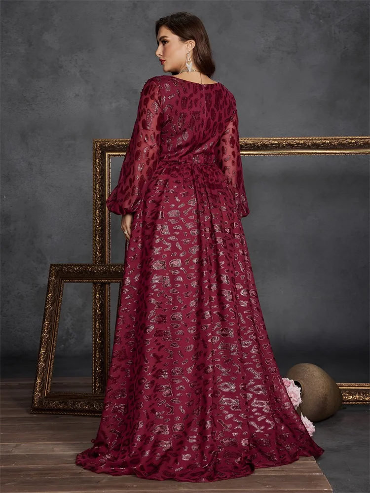 Lucyinlove Abiti da sera di lusso con applicazioni taglie forti Abiti da cocktail per feste di nozze con paillettes formali a sirena a maniche lunghe da donna