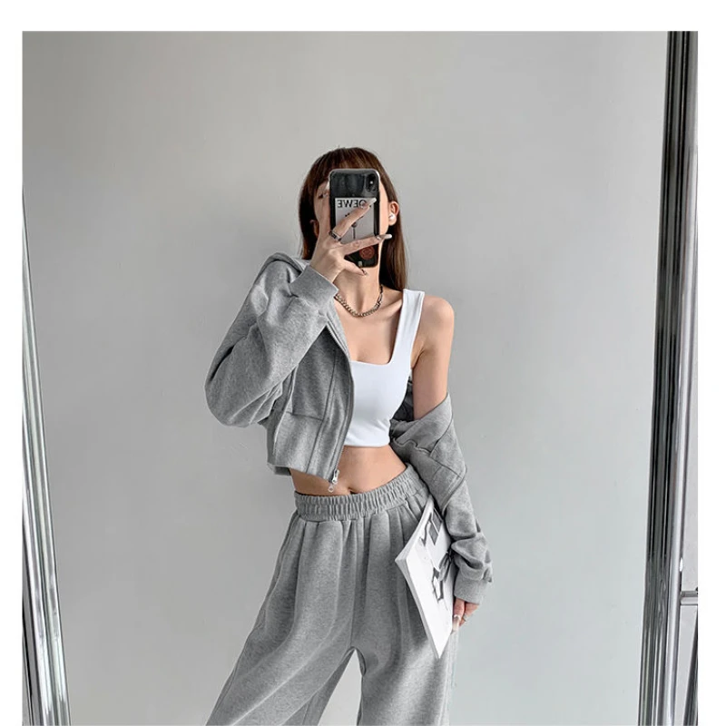 

American retro spicy girl hooded short cardigan sweatshirt Spring and Autumn Harajuku spicy girl trendy loose long sleeved top