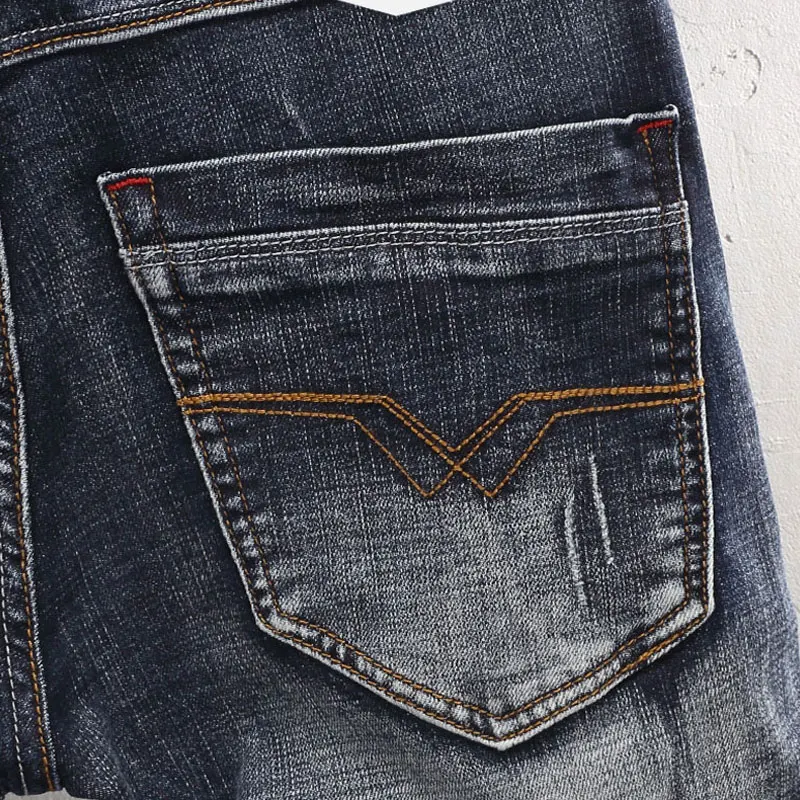 y2k Fashionable Y2KRetro Men's Jeans High Quality Retro Blue Elastic Slimming Ripple Embroidered Jeans Men's Casual Designer D