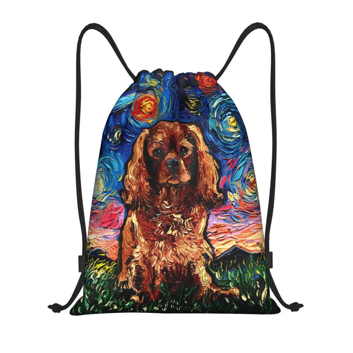 

Ruby Dog Cavalier King Charles Spaniel Night Backpacks Drawstring Bundle Pocket Storage Bag Book Bags for Man Woman School