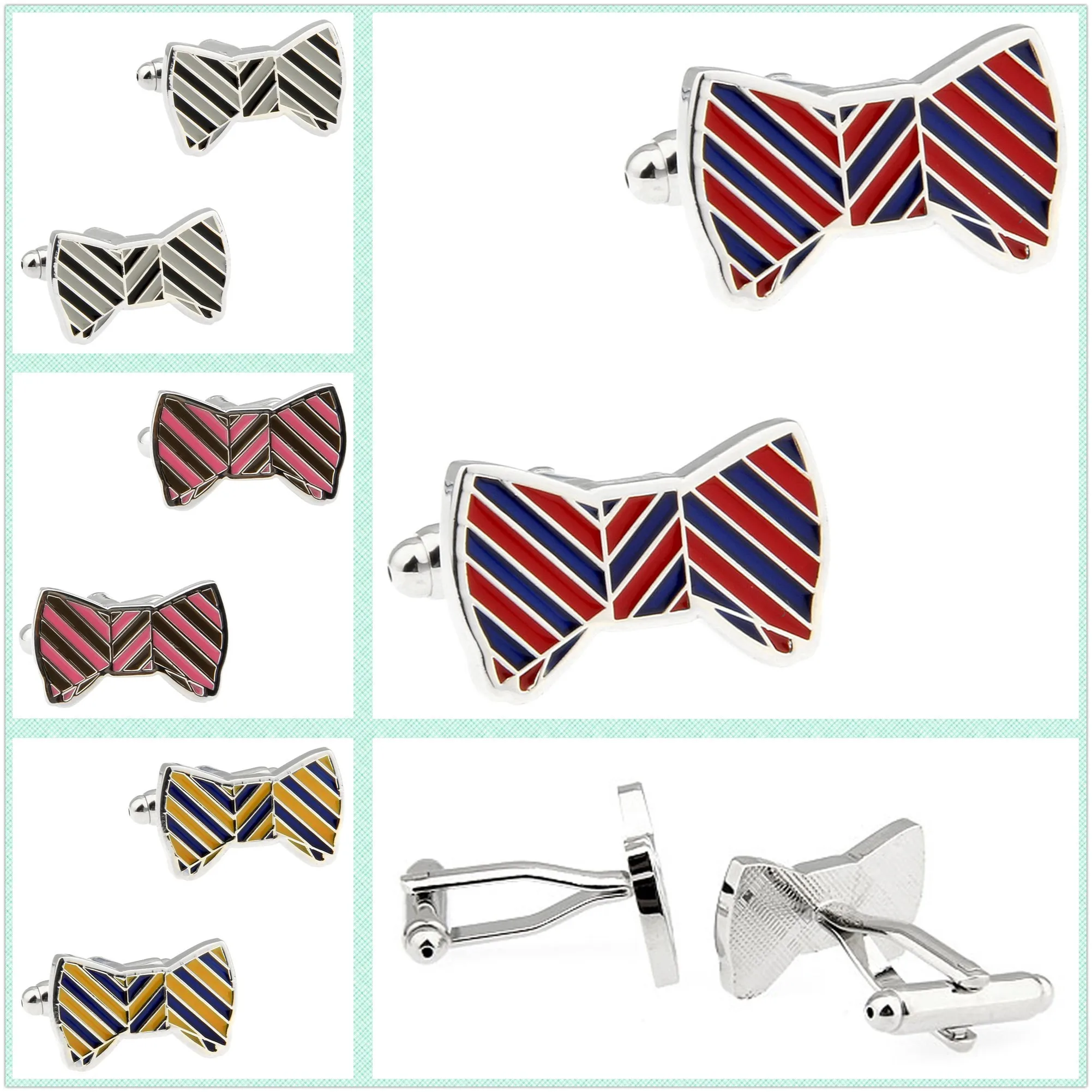 

4 Models Wholesale Enamel Cufflinks Men Cuff Links Bowknot 50 Pairs