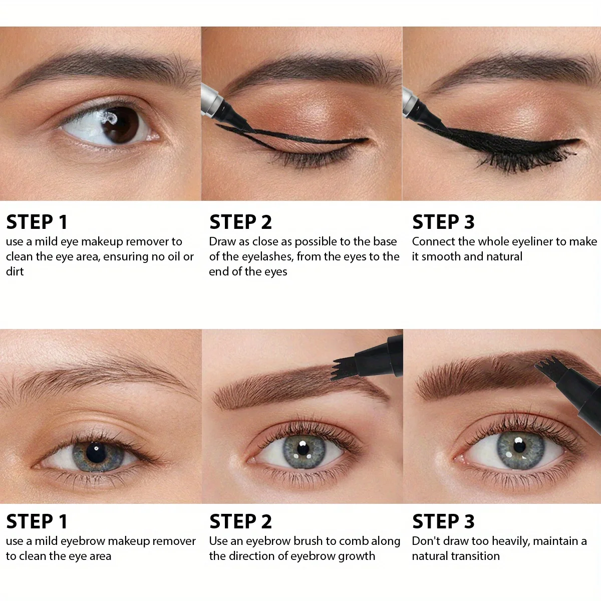 Double-headed four-pronged eyebrow pencil Quick-drying waterproof and sweat-proof wild eyebrow 2in1 eyebrow pencil