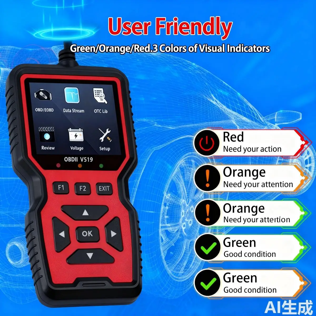 

OBD2 V519 Professional Auto Diagnostic Scanner Live Data Code Read Erase Tool with Battery Voltage Test And Fault Code Clearing