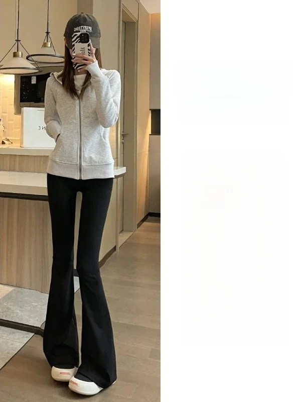 Slim Fit Hohe Taille Bell Bot Hosen frauen Fitn Yoga Hosen Dünne Winter Sle Bla Farbe Koreanische Sle Pendeln Faion