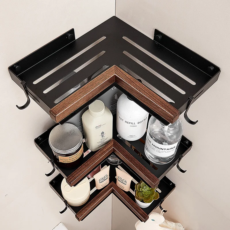 Becola Nail-free installation, wood-like design, multi-functional nail-free storage rack, hook design, add practical details
