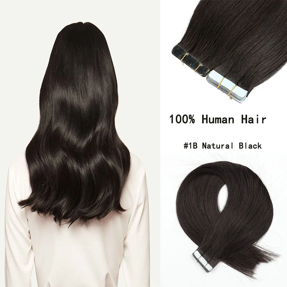 Tape in Hair Extensions 100% Natural Black For Women Hair Extension Seamless Tape Skin Weft Real Human Remy Hair Extension 20pcs