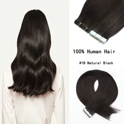 Tape in-extensiones de cabello para mujer, 100% Natural, negro, sin costuras, trama de piel, extensiones de cabello humano Remy Real, 20 piezas