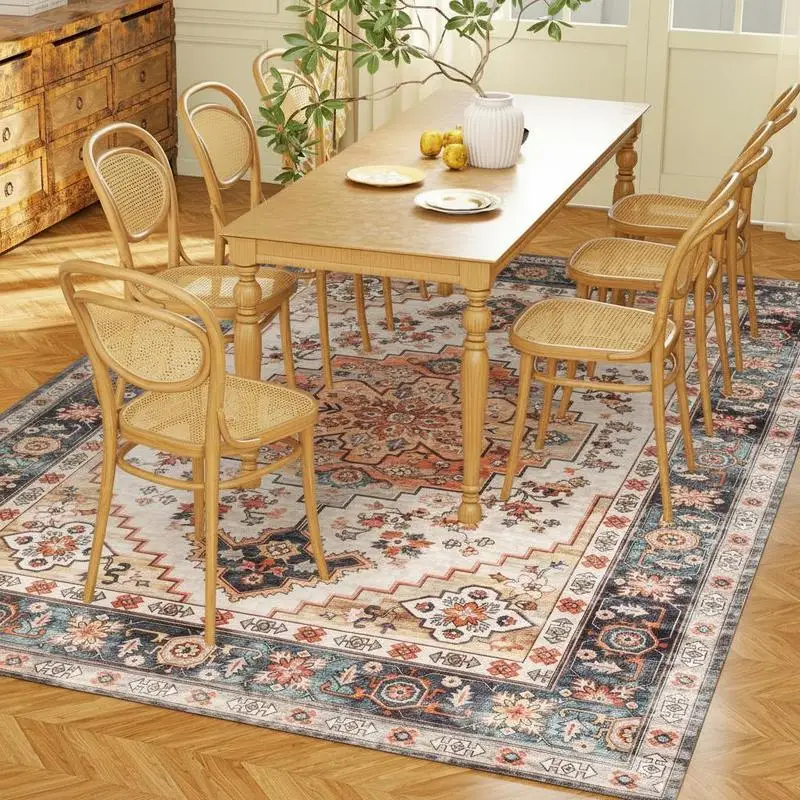 

Area Rug 5x7, Machine Washable Rug, Non-Slip Boho Print Pattern Medallion Carpet for Living Room, Bedroom, Tawny Brown