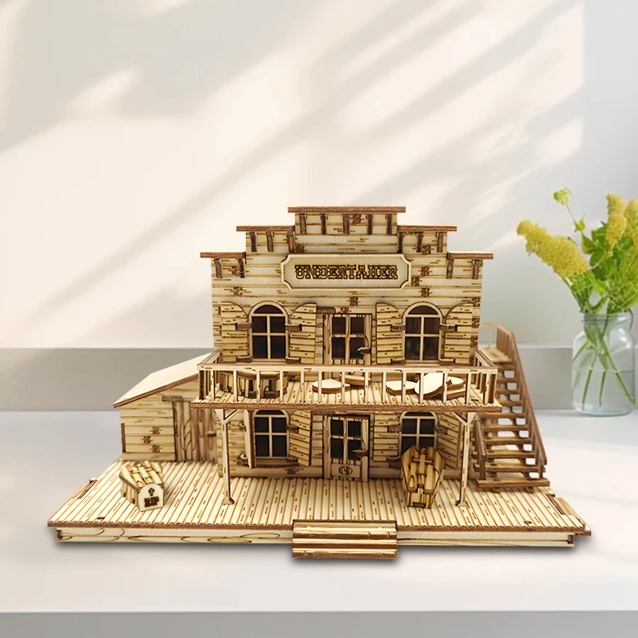 لغز OUZEY Desert Oasis House ثلاثي الأبعاد، نموذج تراجع البرية الخشبية، بيت الدمية على شكل كابينة العزلة DIY للبالغين #1