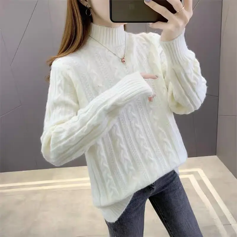 

2025 Winter High-End Women's Knitted Sweater Twist High Collar No Pilling Top Quali Material Conents Ladies Faion