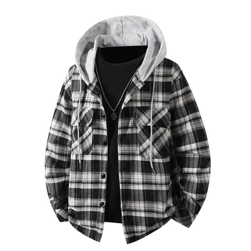 Spring and Autumn New Fashion Trendy American Retro Plaid Hooded Jacket Men's Casual Loose Sports Plus Size High-end Coat