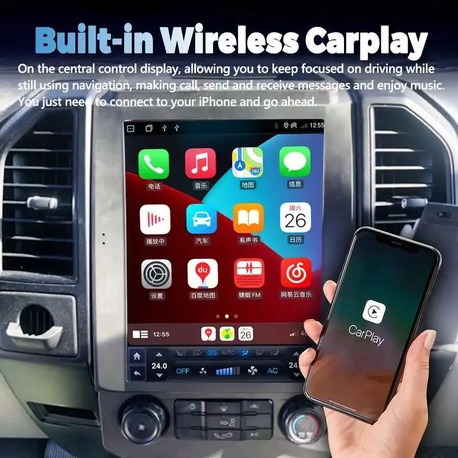 12,1-дюймовый автомобильный радиоприемник с экраном Android, 256 ГБ для Ford Raptor F150 F250 F350 F450 F650 2015-2019, мультимедийный видеоплеер с GPS CarPlay