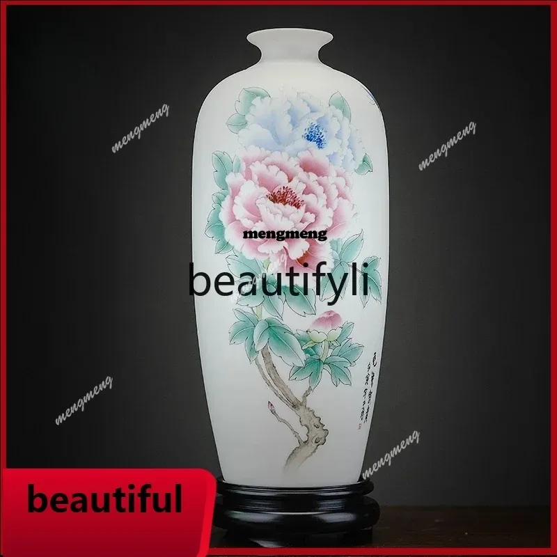 Suet jade ceramic hand-painted medium-life vase vase ornament,  flower arrangement Chinese classical home decoration  DD