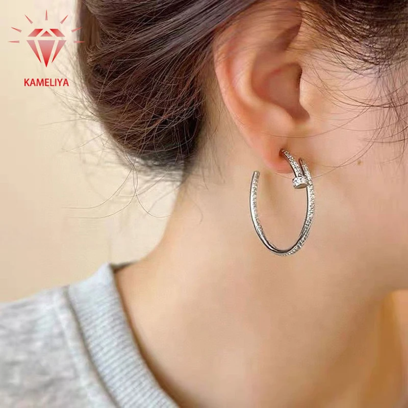 

KAMELIYA серьги-кольца с цирконием для женщин, серьги из стерлингового серебра 925 пробы для женщин, вечерние серьги из розового золота 18 карат, модные ювелирные изделия