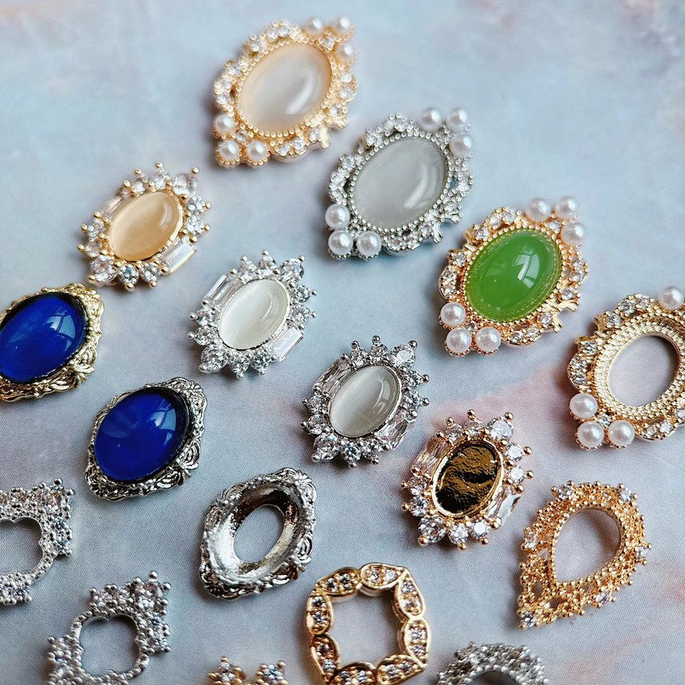 10개/세트 타원형 드롭형 속이 빈 네일 참 장식품 고급 네일 부품 보석 크리스탈 라인스톤 네일 아트 장식 액세서리