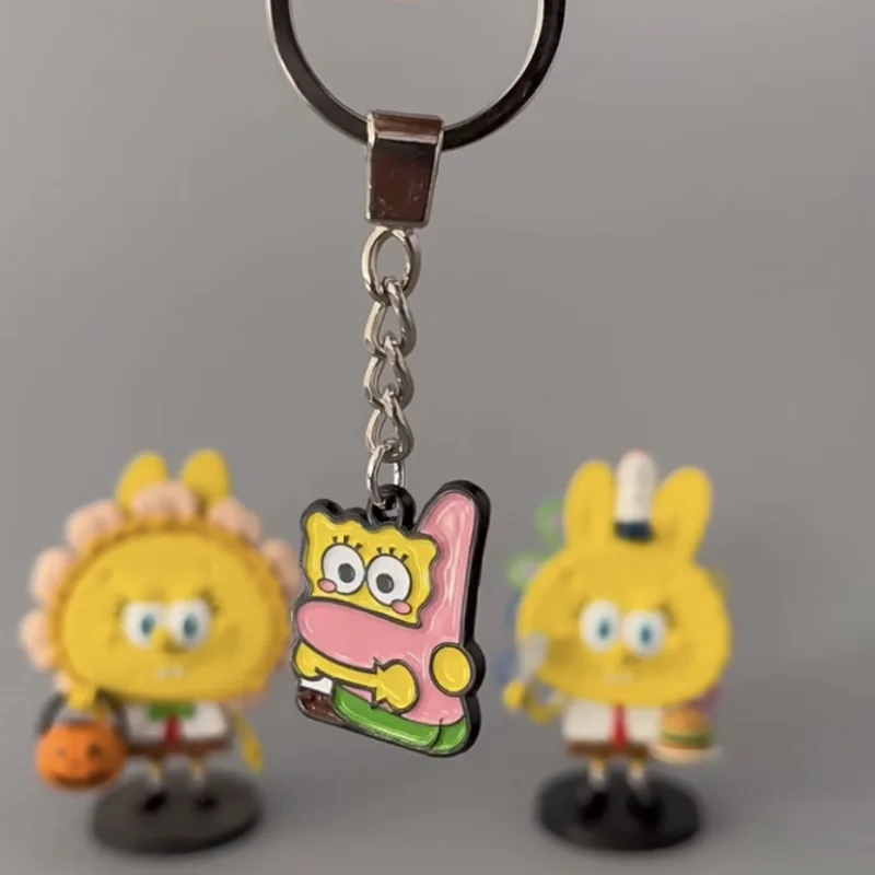 SpongeBob Patrick Star Couple Keychain Cartoon Anime Keychain Zinc Alloy Key Ring Fashion Car Pendant Kids Toys Accessories Gift