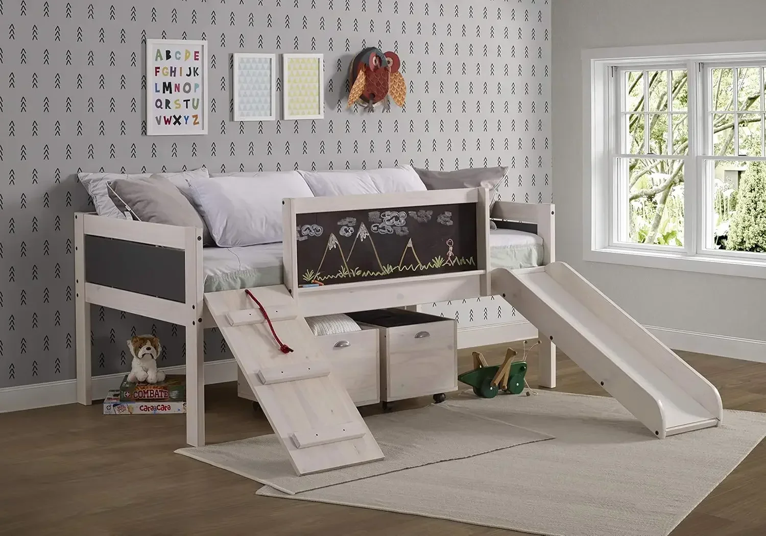 Novedad Twins Art Play Junior Low Loft con caja de juguetes. base de cama