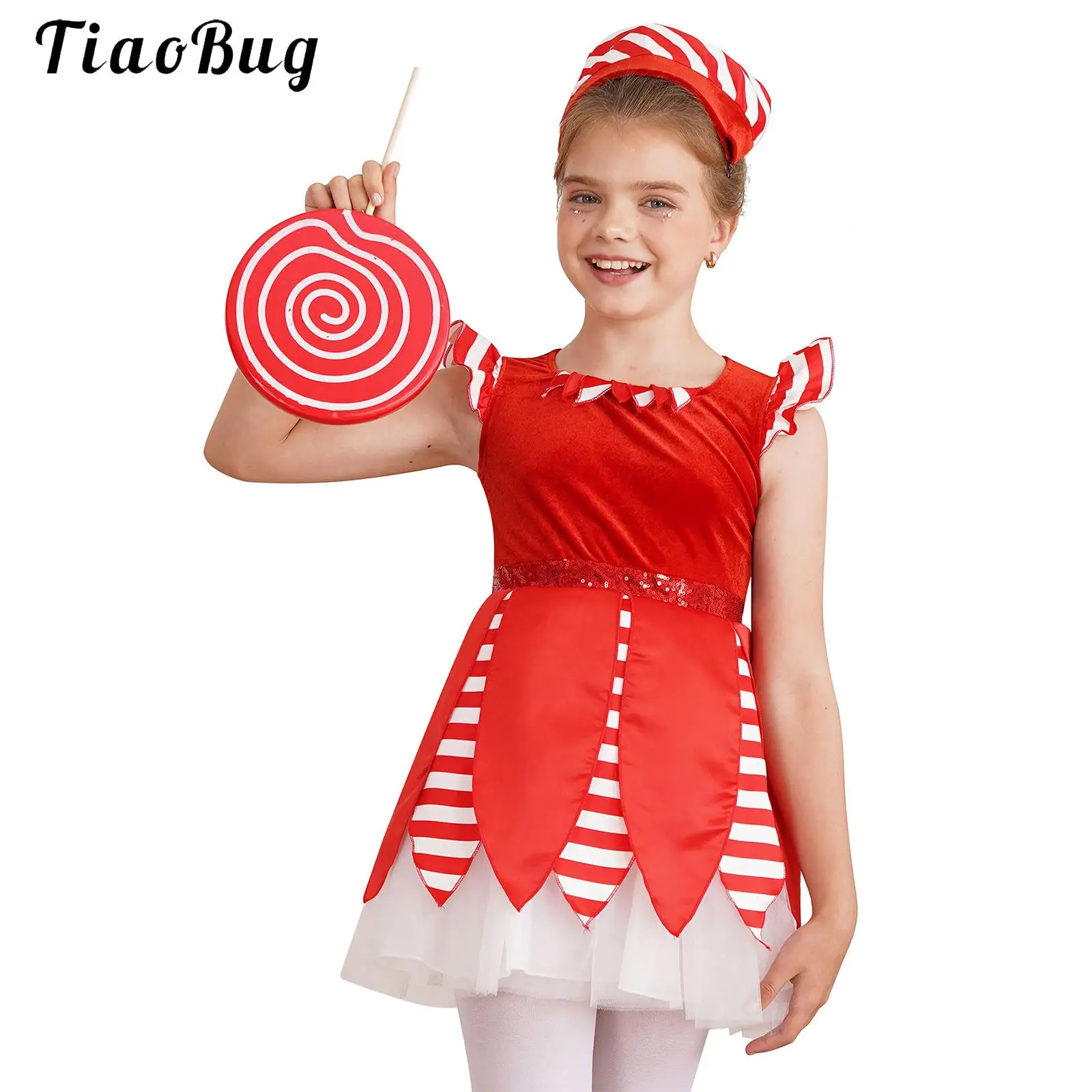 

Kids Girls Candy Cane Striped Ballet Tutu Dance Dress Halloween Elf Circus Clown Cosplay Costumes Princess Christmas Dancewear
