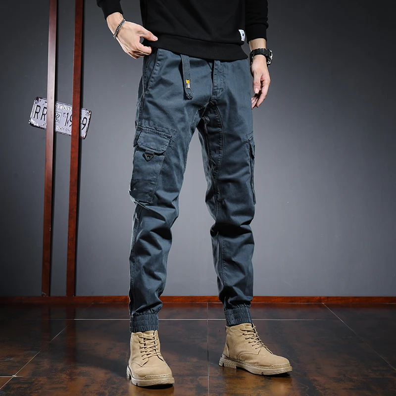 

2022 Men's Pants High Quality Cargo Pants Solid Zipper Fly Casual Long Straight Trousers Social Clothing Male Trousers T64